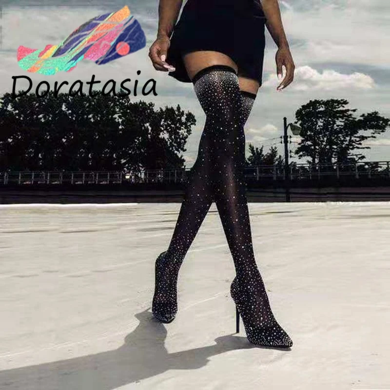 DORATASIA Sexy Crystal Stretch Boots Black Over The Knee Thigh High Boots Women 35-43 Party evening high heels Shoes Woman
DORATASIA Sexy Crystal Stretch Boots Black Over The Knee Thigh High Boots Women 35-43 Party evening high heels Shoes Woman