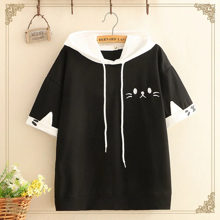 Waliicorners Japanese Cute Anime White T Shirt Women Harajuku Kawaii Black Cat Ear Print Children Girl Tops 2019 Casual Loose 90s Tee Shirts 8 HTB1u4h4a3mH3KVjSZKz7622OXXaP