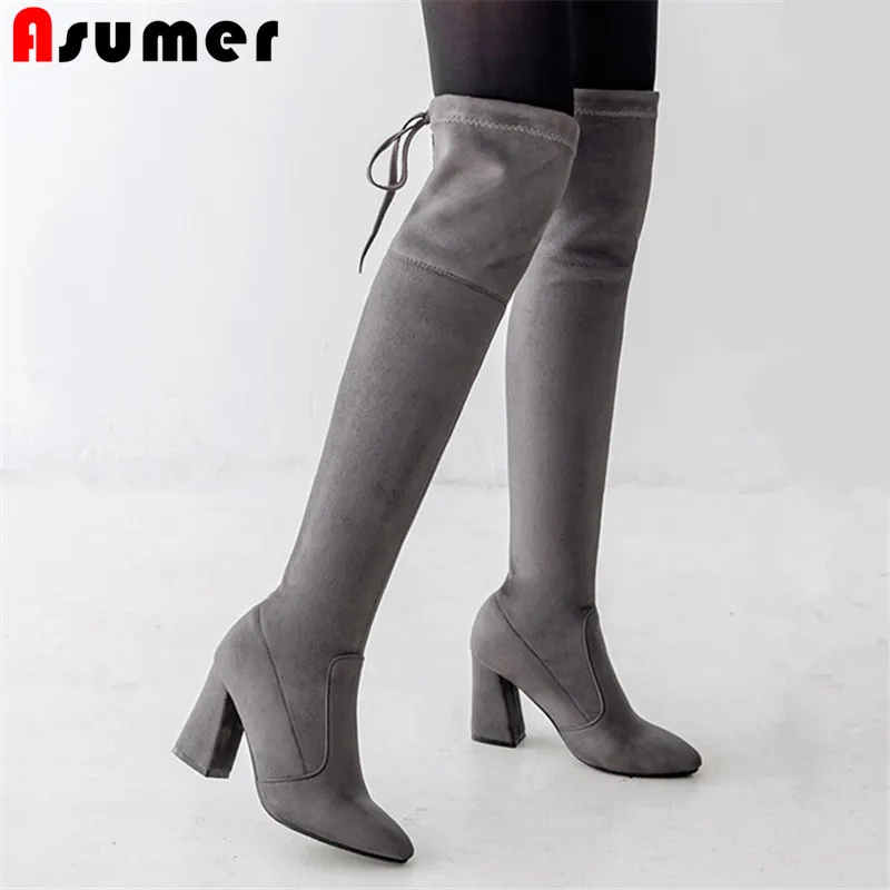 ASUMER 2020 new stretch boots square high heels shoes women boots flock slip on autumn winter botas fashion over the knee boots
ASUMER 2020 new stretch boots square high heels shoes women boots flock slip on autumn winter botas fashion over the knee boots