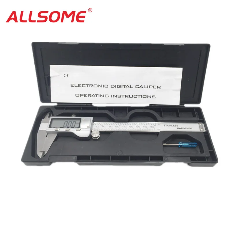 ALLSOME Electronic Digital Caliper 0-150mm/6 inch Stainless Steel Metal Casing Vernier Caliper Gauge Micrometer 0.01mm HT1424
ALLSOME Electronic Digital Caliper 0-150mm/6 inch Stainless Steel Metal Casing Vernier Caliper Gauge Micrometer 0.01mm HT1424