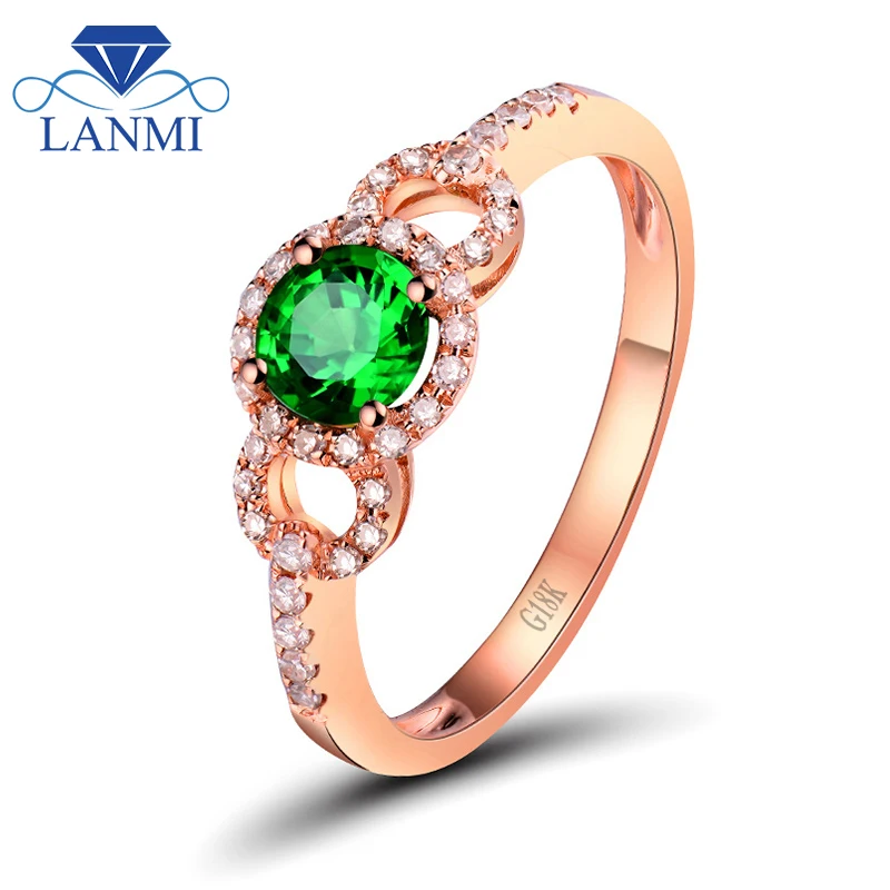 LANMI 18K Rose Gold Natural Green Tsavorite Wedding Rings Shinning Diamond Genuine Gemstone Fine Jewelry For Christmas Gift | Украшения и