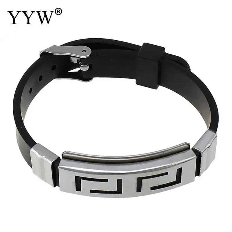 2017 Charm Fashion Silicone Rubber Silver Slippy Hollow Strip Grain Stainless Steel Men Bracelet Bangle Wristbands Black pulsera
2017 Charm Fashion Silicone Rubber Silver Slippy Hollow Strip Grain Stainless Steel Men Bracelet Bangle Wristbands Black pulsera