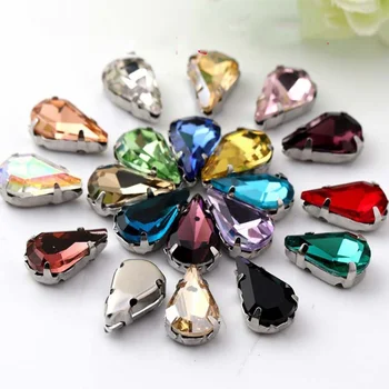 

13*18mm 40pcs/pack DR shape sew on rhinestones high-quality Crystal glass with silvery claw DIY fashion accessories YJ09