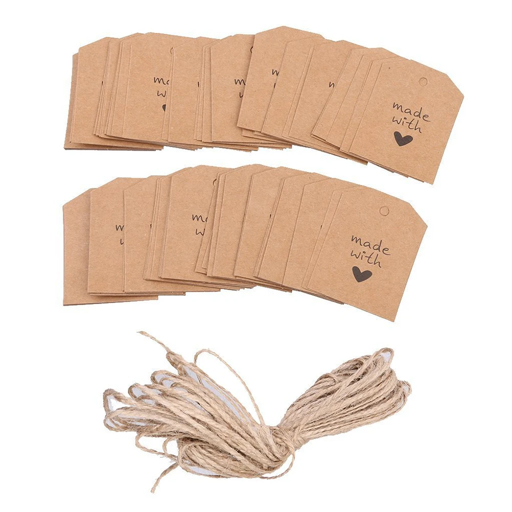 Image 100pcs Made with Love Sign Paper Tag Wedding Party Gift Label with Twine