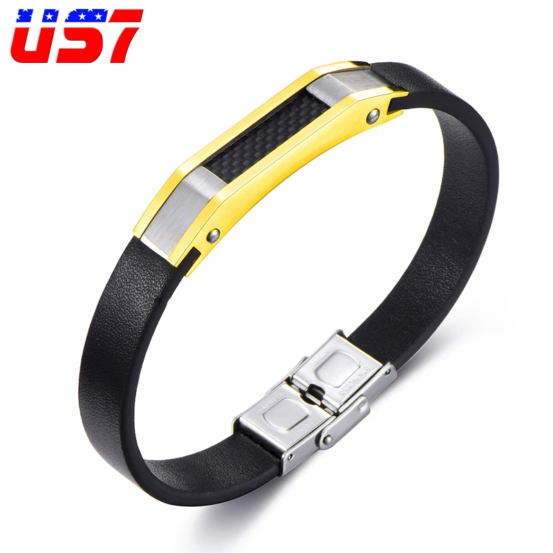 US7 Black Silicone Genuine Leather Bracelet & Bangles Stainless Steel Charm Bangle for Men Punk Design Fashion Jewelry Gift
US7 Black Silicone Genuine Leather Bracelet & Bangles Stainless Steel Charm Bangle for Men Punk Design Fashion Jewelry Gift