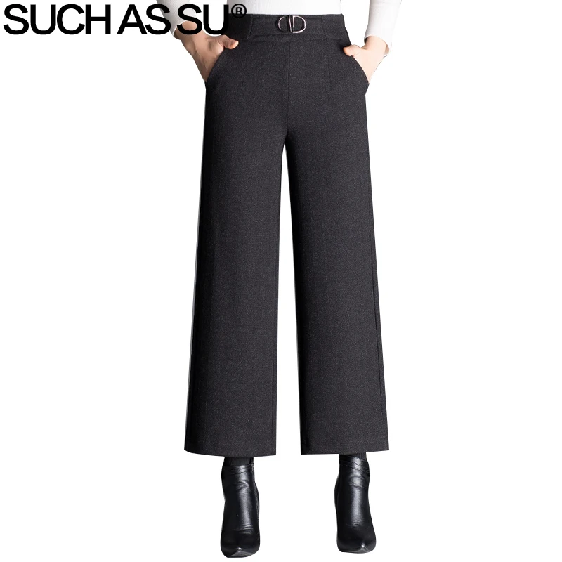 New Autumn Winter Woolen Wide Leg Pants 2018 Black Elastic High Waist Trousers For Women M-4XL Size Loose Office Lady Pants
New Autumn Winter Woolen Wide Leg Pants 2018 Black Elastic High Waist Trousers For Women M-4XL Size Loose Office Lady Pants