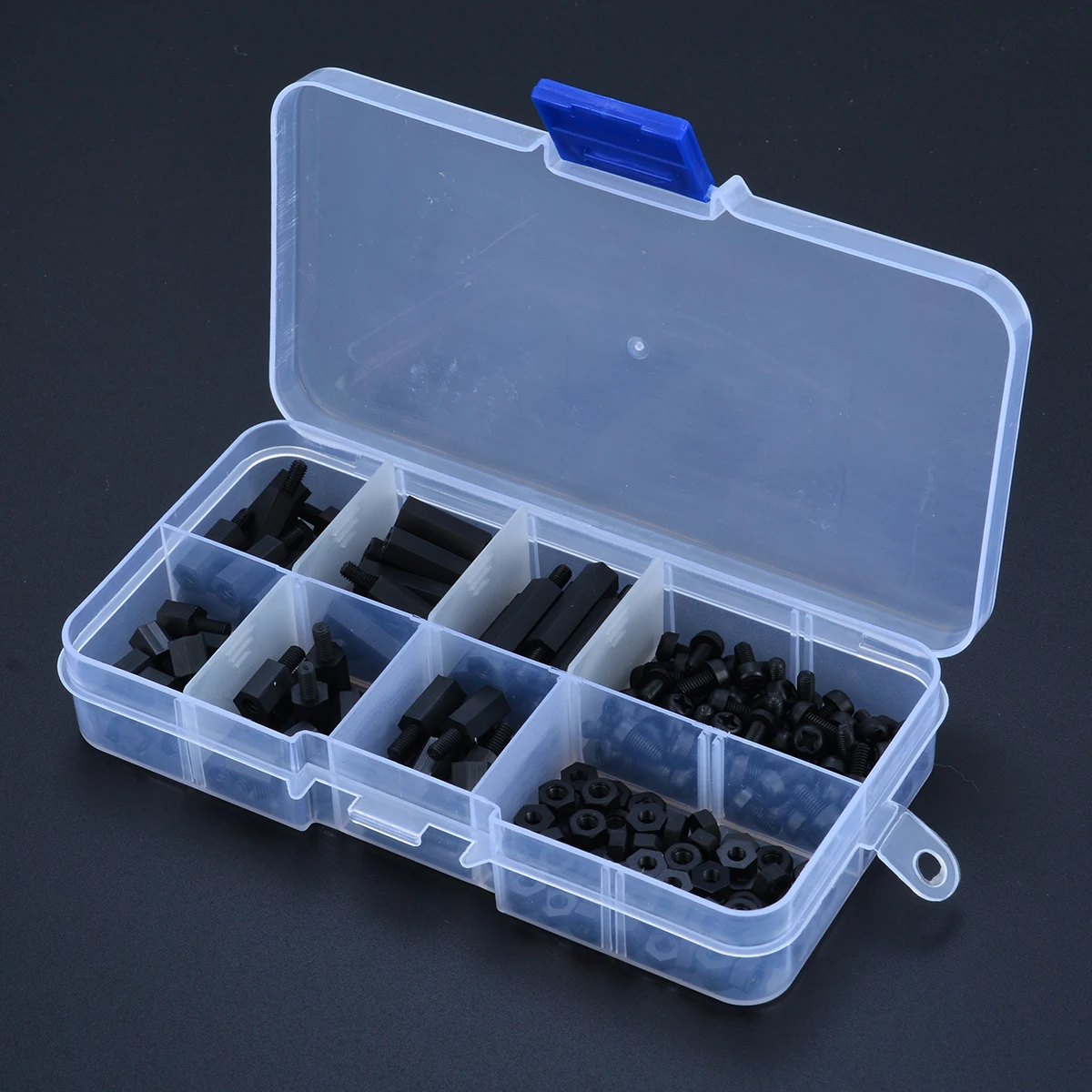 180Pcs/Box Nylon Screw Kit Black M3 Threaded Hex Spacers Screws Nut Male-Female Standoff Set With Plastic Box
180Pcs/Box Nylon Screw Kit Black M3 Threaded Hex Spacers Screws Nut Male-Female Standoff Set With Plastic Box
