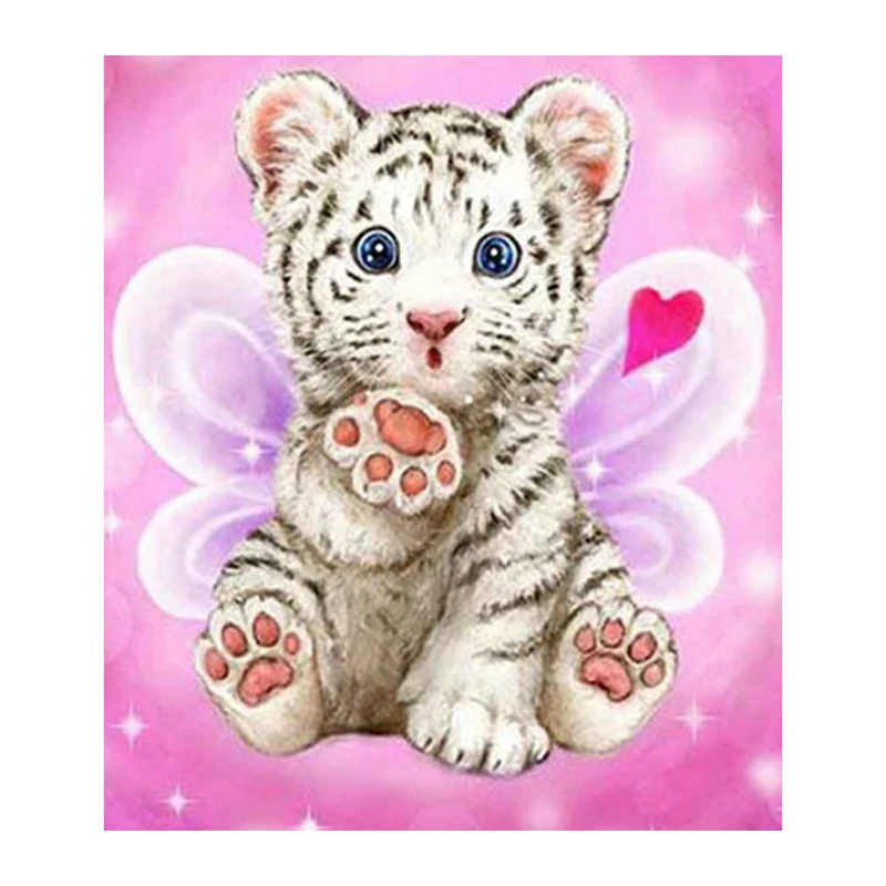 5D DIY Diamond embroidery cute white tiger diamond painting Cross Stitch full square Rhinestone mosaic home decoration DCC