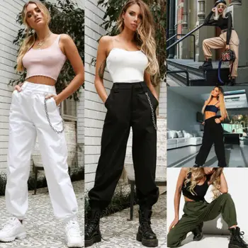 Women's High Waist Loose Hip-Pop Combat Cargo Harem Trousers Leggings Trouser Without Chain
Women's High Waist Loose Hip-Pop Combat Cargo Harem Trousers Leggings Trouser Without Chain