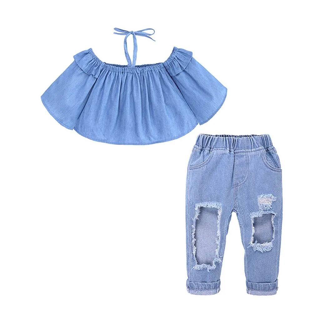 infant clothing Toddler Kids Baby Girl Condole Belt Off Shoulder Tops+Jeans Pants Outfit Set vetement bebe fille meisjes kleding
infant clothing Toddler Kids Baby Girl Condole Belt Off Shoulder Tops+Jeans Pants Outfit Set vetement bebe fille meisjes kleding