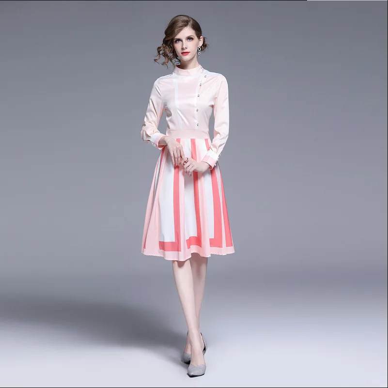 Women 2019 Summer Fashion Pink Patchwork A Line Designer Knee-length Dress Sweet Style Slim Fit Long Sleeve Stand Neck
Women 2019 Summer Fashion Pink Patchwork A Line Designer Knee-length Dress Sweet Style Slim Fit Long Sleeve Stand Neck