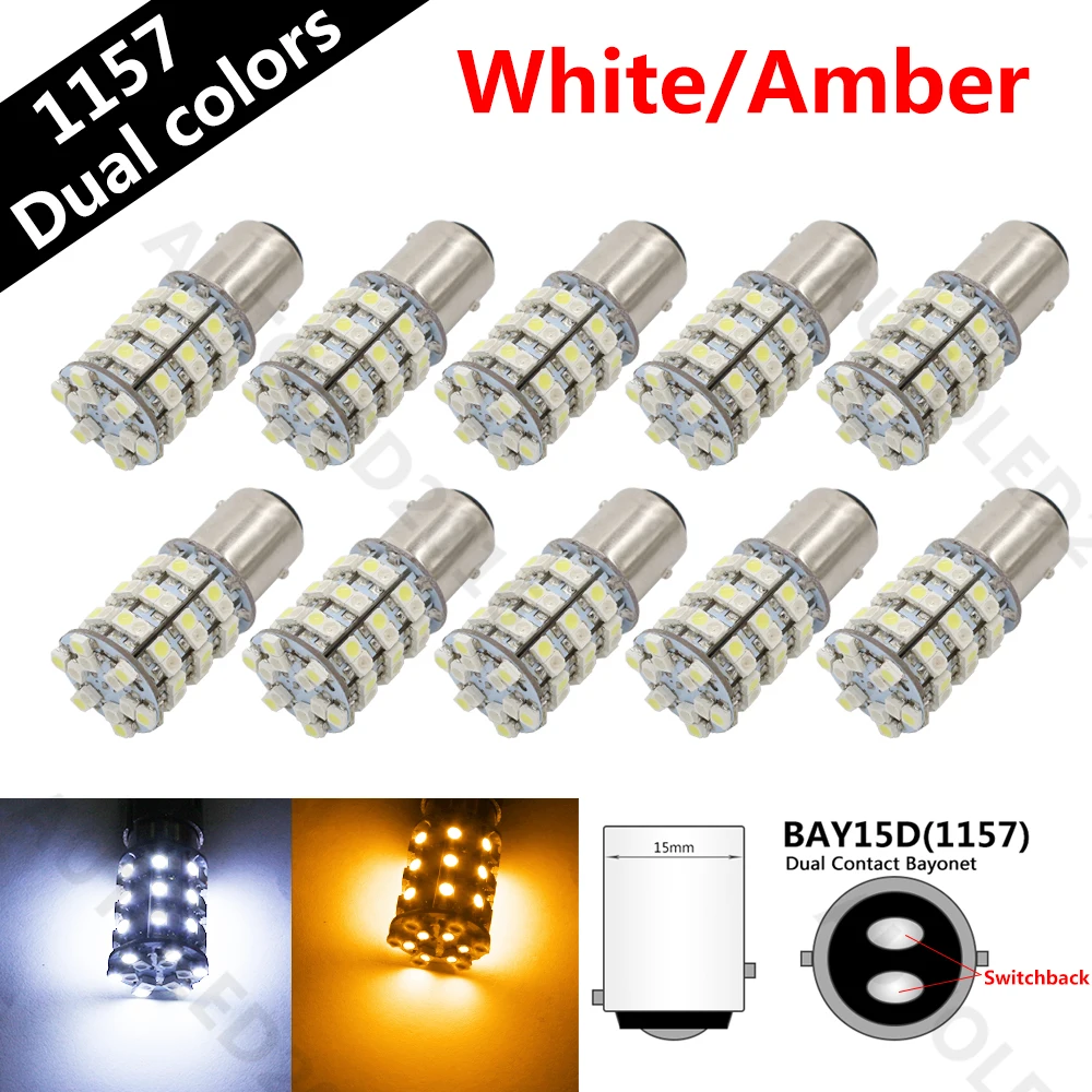 10Pcs Dual Color 1157 Switchback White/Amber Yellow 1157 60-SMD LED Car Auto Tail Brake Light Bulb Signal Lamp Bulb
10Pcs Dual Color 1157 Switchback White/Amber Yellow 1157 60-SMD LED Car Auto Tail Brake Light Bulb Signal Lamp Bulb