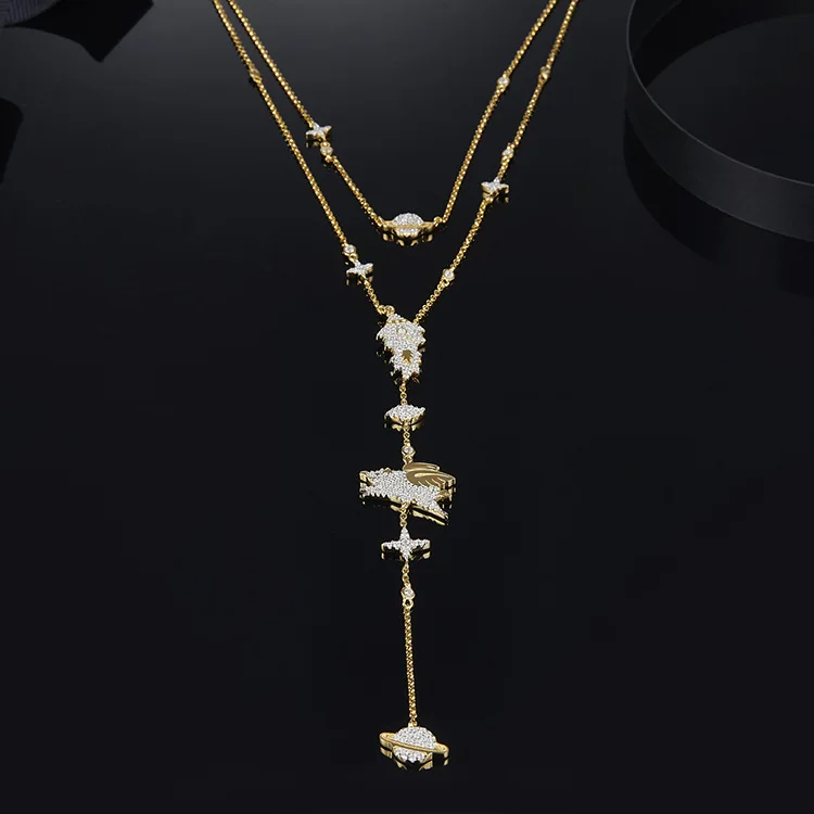 925 Silver charms star Planet Saturn Rocket Space Flying Pig necklace cz zircon Monaco Jewelry two Multilayer long statement
925 Silver charms star Planet Saturn Rocket Space Flying Pig necklace cz zircon Monaco Jewelry two Multilayer long statement