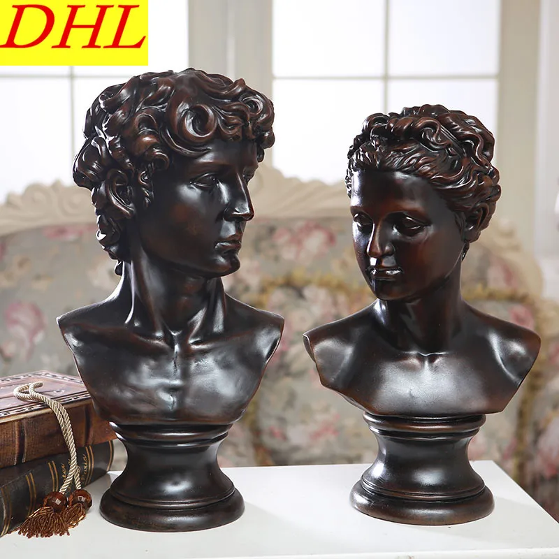 

45cm Retro Male/Female Cute David Statue Figure Bust Gypsum Continental Home Decorations Collectible Colophony Crafts L2118