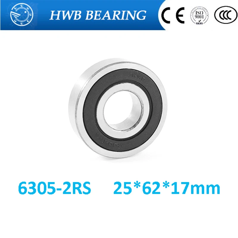 Free shipping 6305RS Bearing (1 PCS) 25*62*17 mm Deep Groove 6305-2RS Ball Bearings 6305RZ 180305 RZ RS 6305 2RS