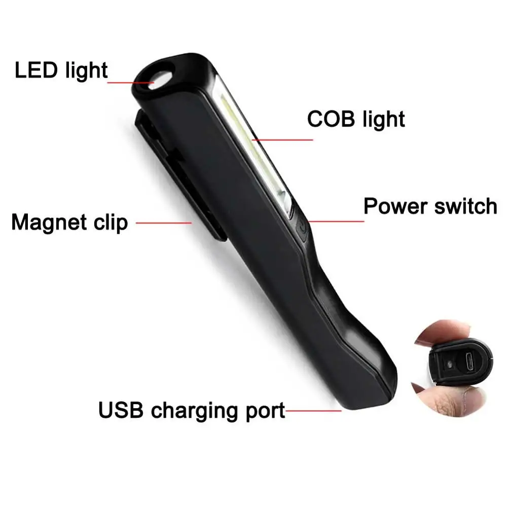 Светодиодный фонарь с зарядкой USB перезаряжаемый Магнитный ручной COB для