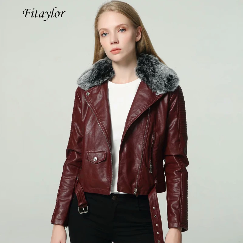 Fitaylor New Women Winter Faux Leather Jacket Short Coat Warm Large Fur Collar Pu Motorcycle Thick Black White Leather Outerwear
Fitaylor New Women Winter Faux Leather Jacket Short Coat Warm Large Fur Collar Pu Motorcycle Thick Black White Leather Outerwear