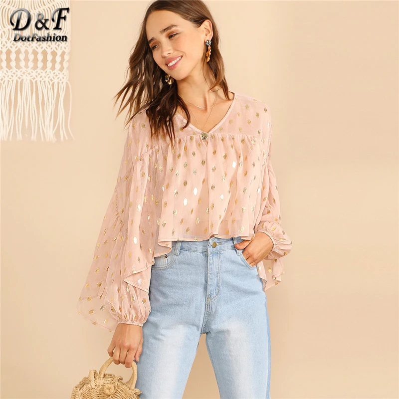 Dotfashion Pink Bishop Sleeve Gold Dot Print Ruffle Hem Womens Tops And Blouses 2019 Summer Boho V Neck Korean Ladies Crop Tops
Dotfashion Pink Bishop Sleeve Gold Dot Print Ruffle Hem Womens Tops And Blouses 2019 Summer Boho V Neck Korean Ladies Crop Tops