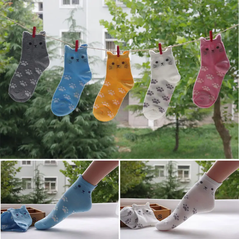 New Cat Footprints Socks Meias Cute Cartoon Sexy Korean Women's Fashion Cotton Tube Calcetines Mujer Chaussette Femme | Женская