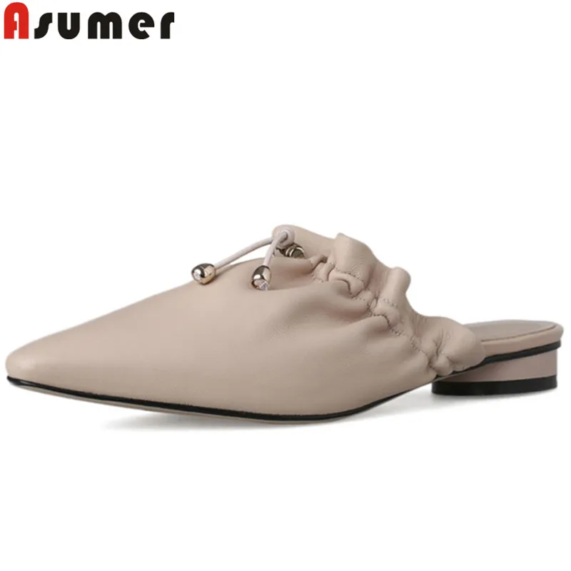 

ASUMER 2019 hot sale new flats women pointed toe shallow mules shoes women slingback flat shoes genuine leather shoes women