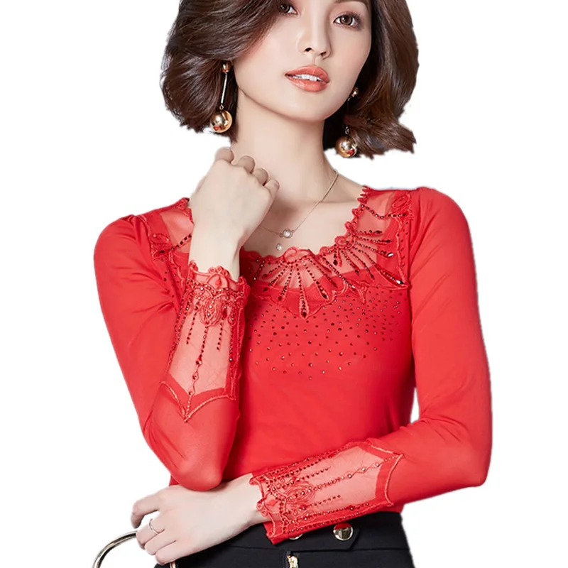 Korean Elegant Patchwork Diamonds Sexy Mesh Lace Blouse Shirt Women Long Sleeve Lace Tops Female Blusas 2017 Plus Size M-3XL
Korean Elegant Patchwork Diamonds Sexy Mesh Lace Blouse Shirt Women Long Sleeve Lace Tops Female Blusas 2017 Plus Size M-3XL