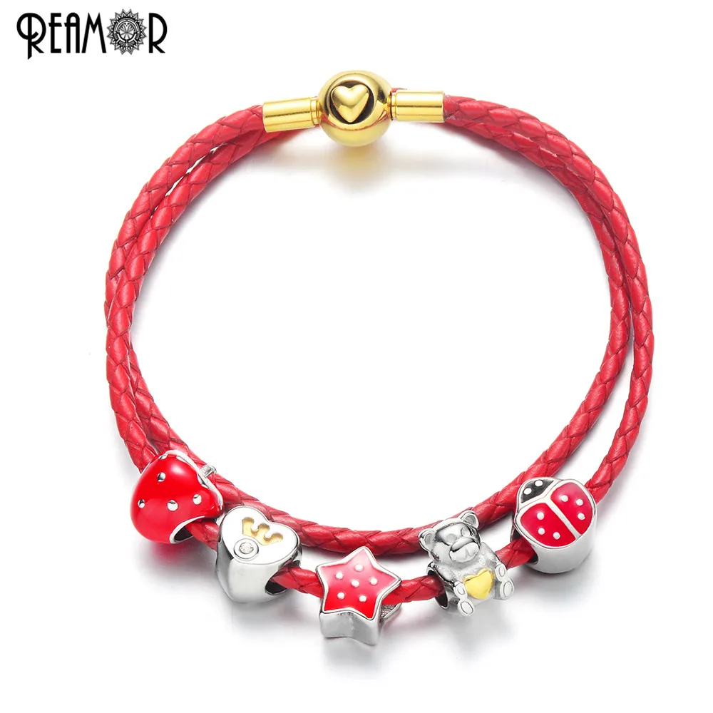 REAMOR Red Real Leather Rope Chain Women Bracelet Jewelry Lovely Bear Charm Beads Bracelets DIY Women's Cuff Bracelets & Bangles
REAMOR Red Real Leather Rope Chain Women Bracelet Jewelry Lovely Bear Charm Beads Bracelets DIY Women's Cuff Bracelets & Bangles