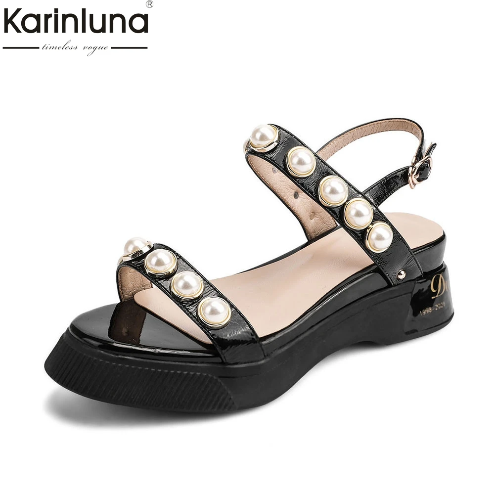 fashion patent genuine leather ladies wedges heels pearl shoes woman casual party summer sandals 2019
fashion patent genuine leather ladies wedges heels pearl shoes woman casual party summer sandals 2019