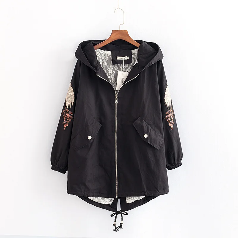Women Spring Windbreaker Jacket Female Back Embroidery Hooded Jacket Basic Jackets Coat Black Coats For Women Plus Size 4XL
Women Spring Windbreaker Jacket Female Back Embroidery Hooded Jacket Basic Jackets Coat Black Coats For Women Plus Size 4XL