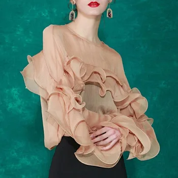Brand women shirts 2019 summer fashion Ruffles solid chiffion female Blouses full sleeve o-neck lantern Sleeve ladies shirts 673 
Brand women shirts 2019 summer fashion Ruffles solid chiffion female Blouses full sleeve o-neck lantern Sleeve ladies shirts 673