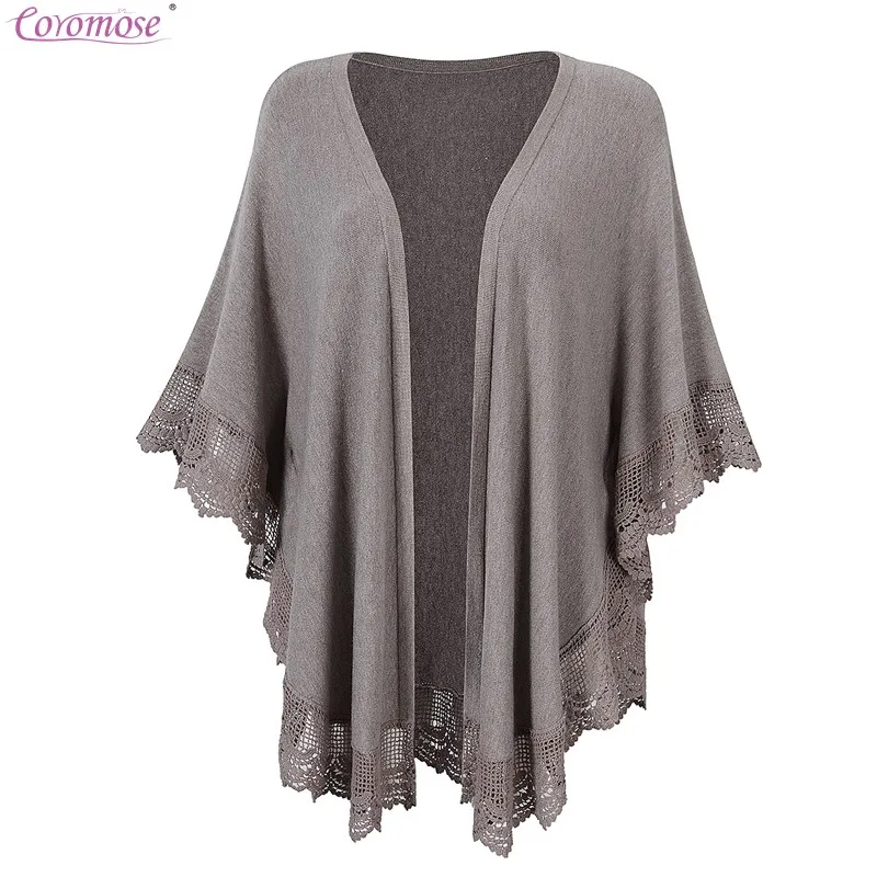 Image 2016 Spring Autumn Plus Size Women Knitted Poncho Capes Cardigans Lace Sweater Cardigan Coat Women Wrap Wool Sweater  NKS04