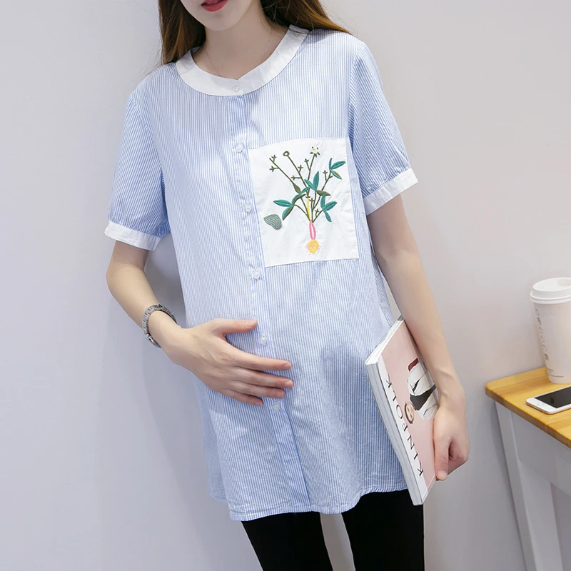 Striped Maternity Shirts Cotton Pregnant Women Short-sleeved Leisure Tops Summer Colthes Embroider Comfortably Breathable
Striped Maternity Shirts Cotton Pregnant Women Short-sleeved Leisure Tops Summer Colthes Embroider Comfortably Breathable