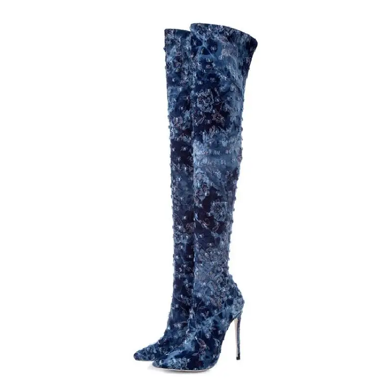 Shabby Chic Denim Long Boots Pointed Toe Over The Knee Boots Retro Style Large Size 45 Thigh Boots Patchwork Women Slip On Shoes
Shabby Chic Denim Long Boots Pointed Toe Over The Knee Boots Retro Style Large Size 45 Thigh Boots Patchwork Women Slip On Shoes