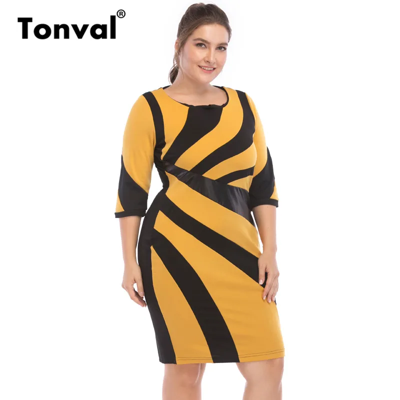 Tonval Office Style Plus Size Elegant 6XL Pencil Dress Work Women Leather Patchwork Yellow Dress Big Size 5XL Dresses
Tonval Office Style Plus Size Elegant 6XL Pencil Dress Work Women Leather Patchwork Yellow Dress Big Size 5XL Dresses