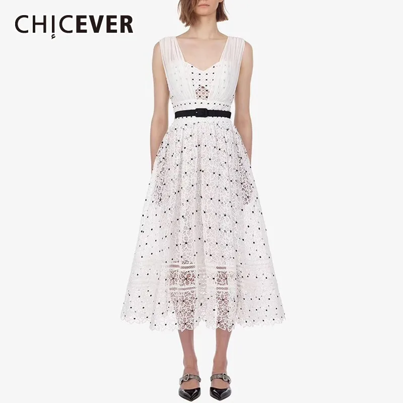 CHICEVER Summer Elegant Dot Lace White Party Dress Strapless Sleeveless Tank High Waist Zipper A-line The Dresses 2019 New Tide
CHICEVER Summer Elegant Dot Lace White Party Dress Strapless Sleeveless Tank High Waist Zipper A-line The Dresses 2019 New Tide