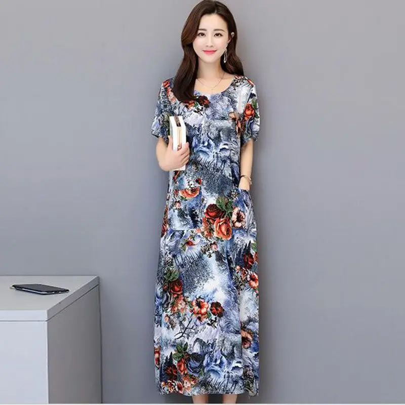 Summer women's print Dresses New 2019 middle-aged mother Loose short-sleeved dress Plus size 6XL cotton long dress
Summer women's print Dresses New 2019 middle-aged mother Loose short-sleeved dress Plus size 6XL cotton long dress