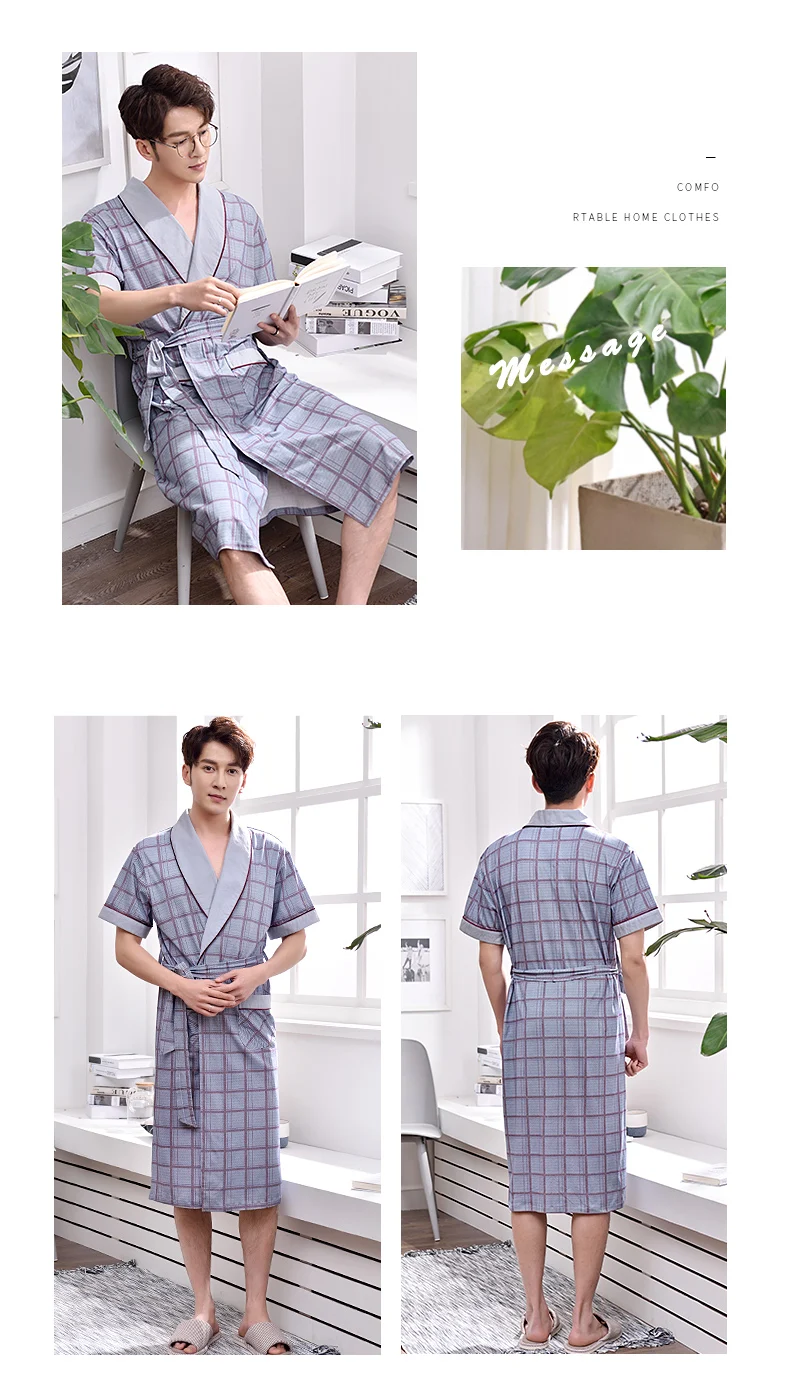 Bath Kimono Robe Men Nightgown Bathrobe (11)