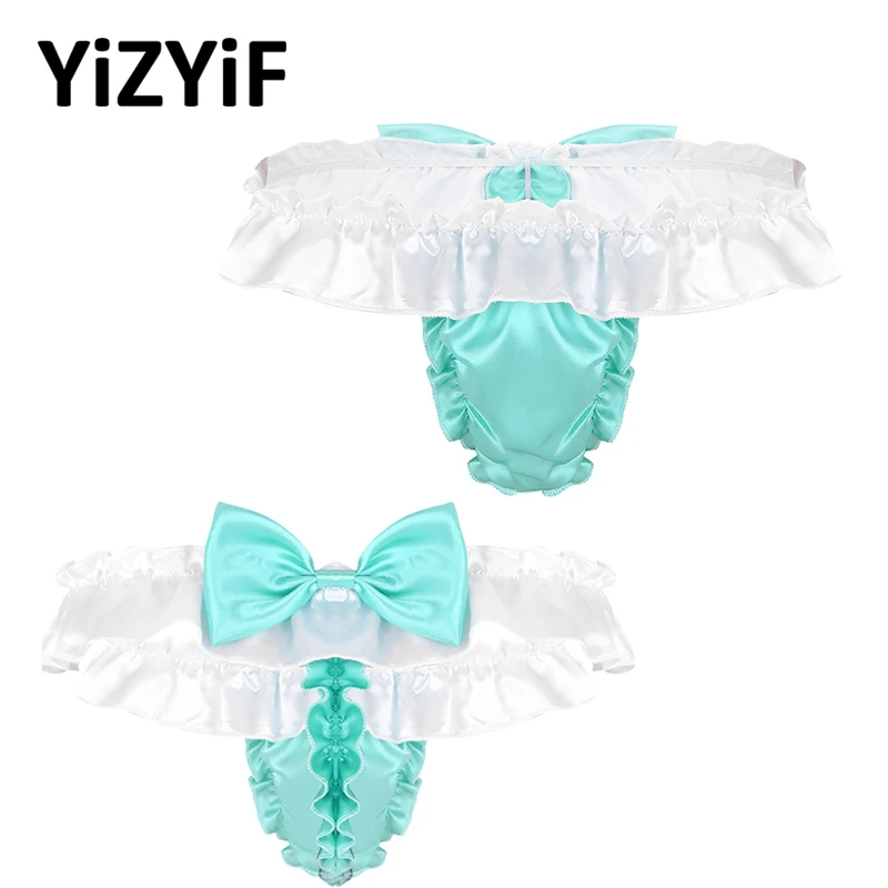 Sissy Bikini Swimwear Men G-string Thong Underwear Shiny Satin Lingerie Ruffled Frilly Cut Bowknot High Cut Low Rise Panties
Sissy Bikini Swimwear Men G-string Thong Underwear Shiny Satin Lingerie Ruffled Frilly Cut Bowknot High Cut Low Rise Panties
