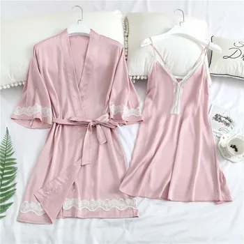 New Style Lady Nighty&Robe Sleep Set PINK Bride Bridesmaid Dressing Gown Sexy V-Neck 2PCS Sleepwear Lace Trim Satin Nightwear
New Style Lady Nighty&Robe Sleep Set PINK Bride Bridesmaid Dressing Gown Sexy V-Neck 2PCS Sleepwear Lace Trim Satin Nightwear