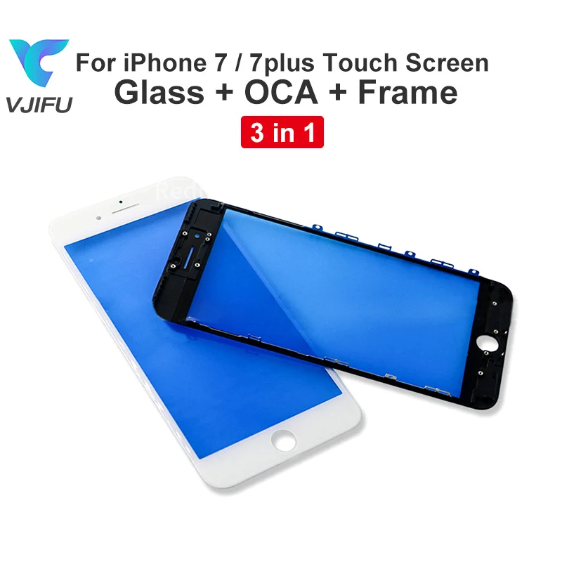 

10pcs/lot 3 in 1 Outer Glass For iPhone 7 7G 7plus 8 8g 8 Plus LCD Front Touch Screen Glass with Frame Bezel OCA Digitizer Panel