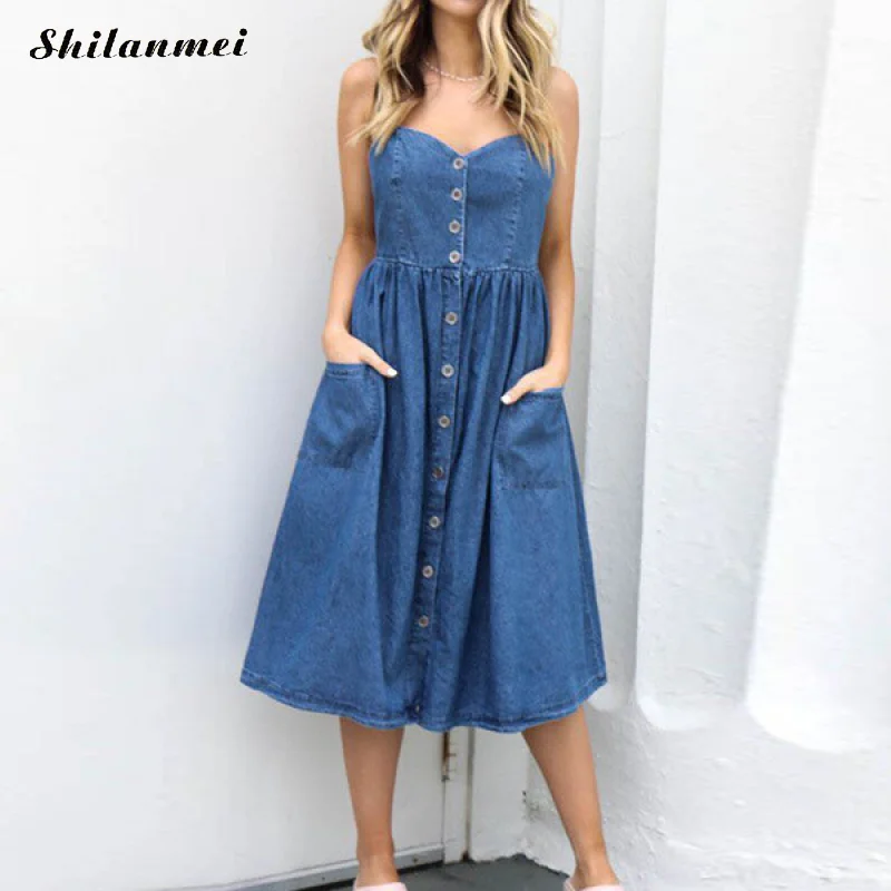 Sexy Summer Women Denim Dresses Loose Sleeveless Causal Sundress Spaghetti Strap Jeans Long Dress Elegant Party Vestidos Mujer
Sexy Summer Women Denim Dresses Loose Sleeveless Causal Sundress Spaghetti Strap Jeans Long Dress Elegant Party Vestidos Mujer