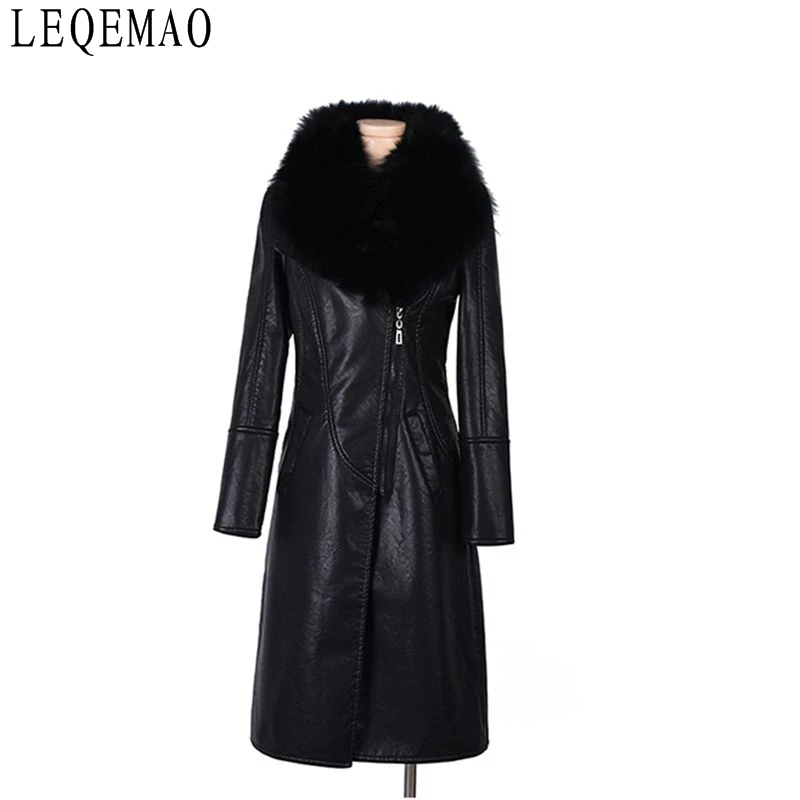 Winter furs women add velvet to thicken the medium length A slim, fur-collared leather coat with a large waist
Winter furs women add velvet to thicken the medium length A slim, fur-collared leather coat with a large waist