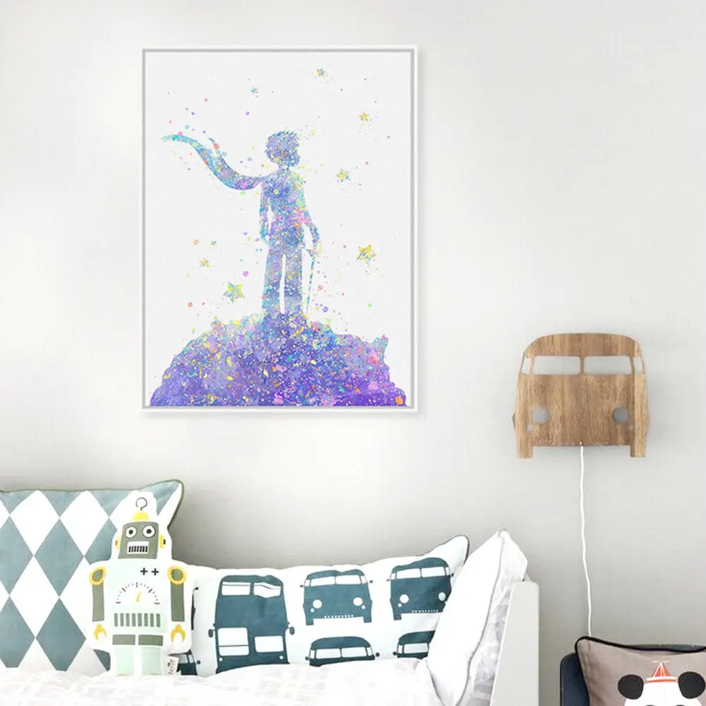 Акварель Маленький принц Фея плакат печать детская комната стены искусства