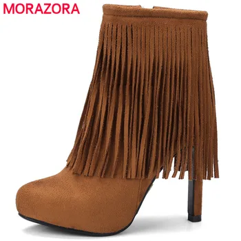 MORAZORA Tassel flock zip solid ankle boots for women thin heels shoes woman in spring autumn party womens boots big size 34-43
MORAZORA Tassel flock zip solid ankle boots for women thin heels shoes woman in spring autumn party womens boots big size 34-43