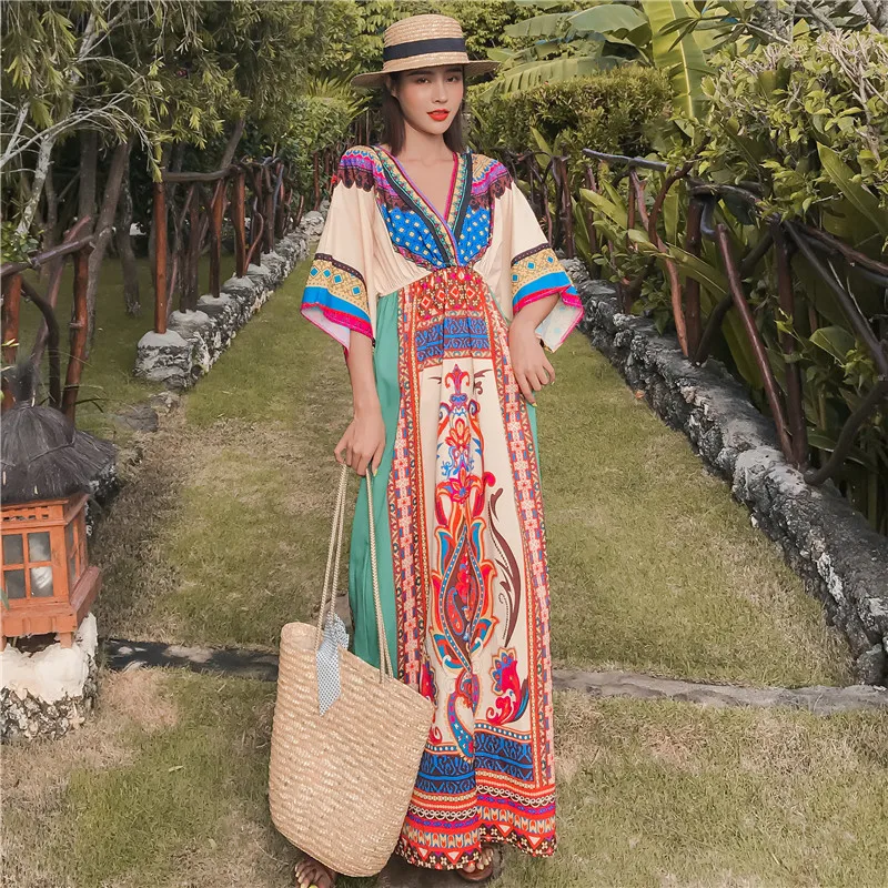 New Bohemianach Women Long dress Print Thai National Wind Holiday Sea Dresses Green 8695
New Bohemianach Women Long dress Print Thai National Wind Holiday Sea Dresses Green 8695