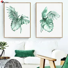 עלים טרופיים אמנות הדפסת ציורים בצבעי מים על קיר אמנות מינימליסטי בד ציור חדר שינה דקורטיבי תמונות ממוסגר(China)