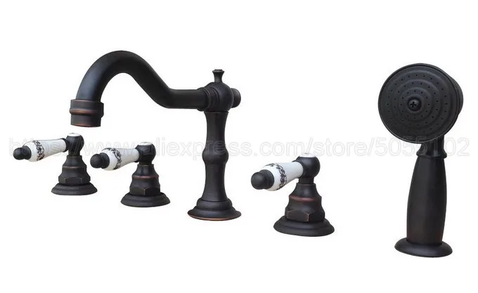 Oil Rubbed Bronze Deck Mounted 5PCS Bathroom Faucet Bathtub Basin Tap Cold Hot Water taps With Three Handles ztf064
Oil Rubbed Bronze Deck Mounted 5PCS Bathroom Faucet Bathtub Basin Tap Cold Hot Water taps With Three Handles ztf064
