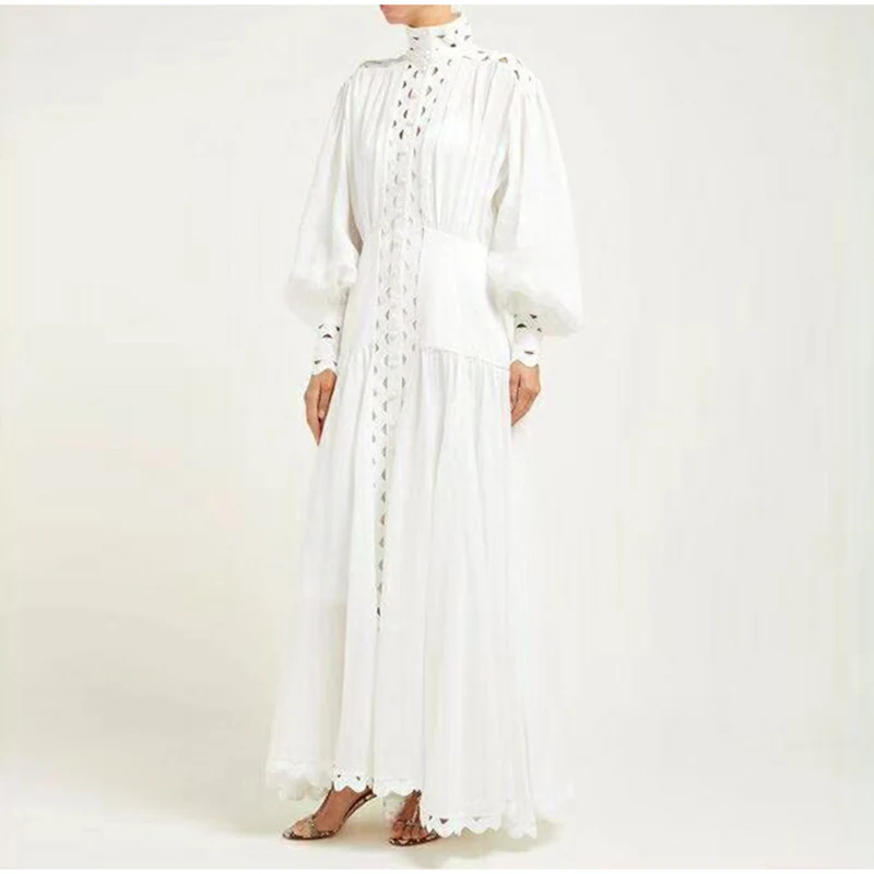 HIGH QUALITY Newest 2019 Designer Dress Women's Lantern Sleeve Hollow Out Buttons Long Dress
HIGH QUALITY Newest 2019 Designer Dress Women's Lantern Sleeve Hollow Out Buttons Long Dress