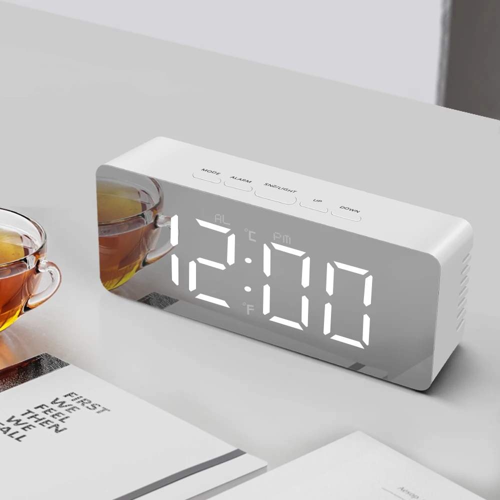 Bedroom USB Electronic LED Table Lamp Rectangle Mirror Alarm Clock Digital Table Clock LED Light Room Watch For Home Decor
Bedroom USB Electronic LED Table Lamp Rectangle Mirror Alarm Clock Digital Table Clock LED Light Room Watch For Home Decor