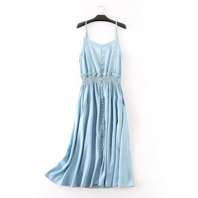 Fashion Women Sweet waist with Agaric Lace tencel denim Dresses Sheer Elegant lady Slim summer Cloth buttons sleeveless dress
Fashion Women Sweet waist with Agaric Lace tencel denim Dresses Sheer Elegant lady Slim summer Cloth buttons sleeveless dress