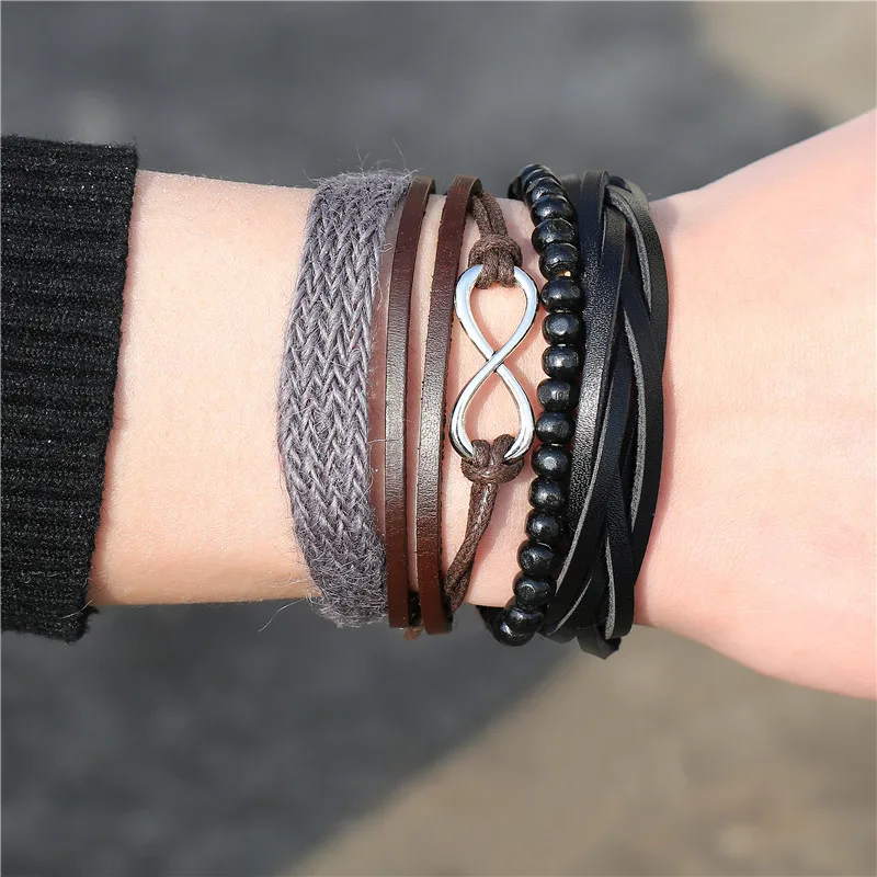 

17KM Infinite Leather Bracelets & Bangles For Women Handmade Wristband Infinity Multiple Bracelet 2019 Female Fashion Jewelry